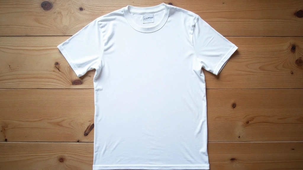 Perfecte witte katoen t-shirt liggend op houten oppervlak met zachte natuurlijke schaduw